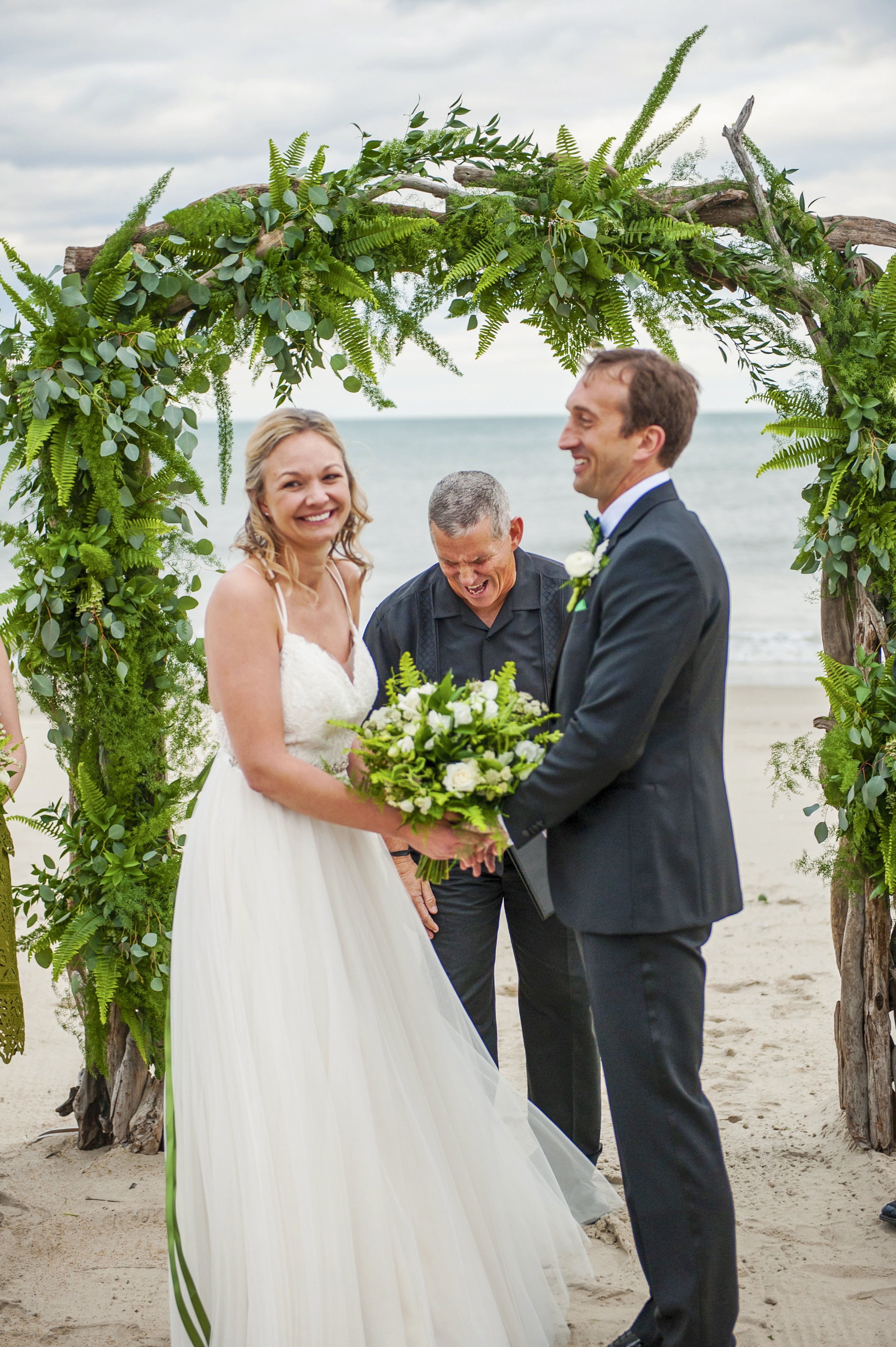 Bride Groom and Attendant Laugh Waterfront Wedding Nashville Knoxville Wedding Photographer