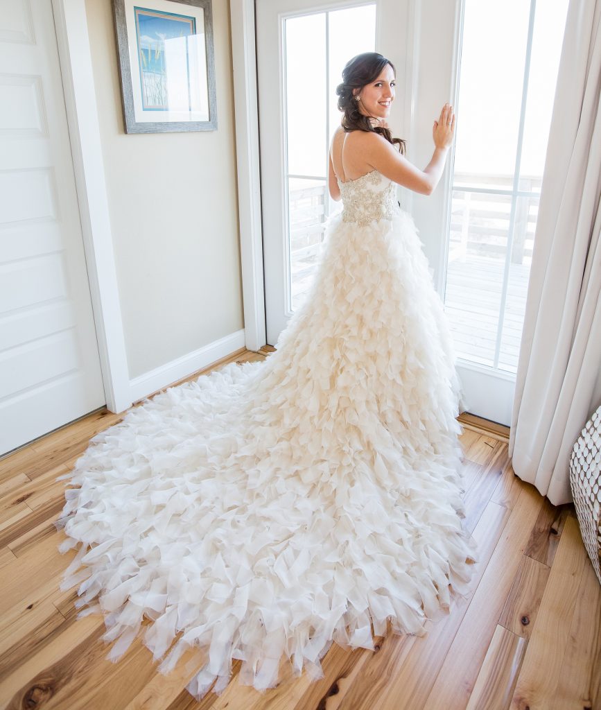 beautiful bride in designer wedding gown